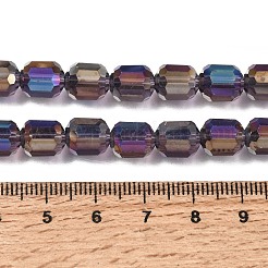 電気めっきされた透明な柱状ガラスビーズの連  多面カット  半分メッキ  ブラウン  9x7.5~8mm  穴：1.5mm  約60個/連  21.26''（54センチメートル）&nbsp;EGLA-A043-02-HP02