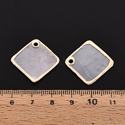 電気メッキ天然カピス貝ペンダント  菱形スライスチャーム  ライトゴールド  24.5~25.5x25~26x1~2mm  穴：1.8~2mm&nbsp;SHEL-T012-08-01