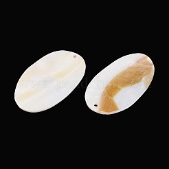 天然淡水シェルの大きなペンダント  楕円形のチャーム  貝殻色  54~55x32.5~34.5x3~4.5mm  穴：2.5mm&nbsp;SHEL-T020-59
