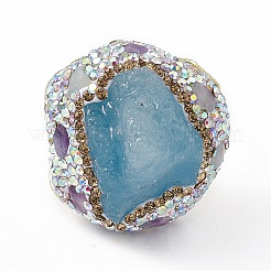 Irregular Natural Aquamarine Adjustable Rings with Rhinestone&nbsp;RJEW-D077-03G