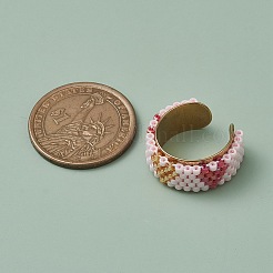 ガラスシードビーズカフリング  女性用304ステンレススチールワイドバンドオープンリング  ミスティローズ  10mm  内径: 調節可能&nbsp;RJEW-MZ00016-02