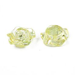透明なアクリルビーズ  虹色メッキ  花  シャンパンイエロー  18~18.5x19x7mm  穴：1.6mm&nbsp;LS-TACR-N006-64E