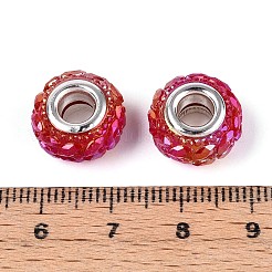 不透明樹脂ヨーロッパビーズ  大穴ビーズ  銀色メッキの真鍮芯のロンデル  サクランボ色  13.5~14x8.2~9mm  穴：5mm&nbsp;RESI-T057-29H