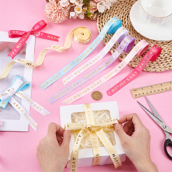 6 Rolls 6 Colors Gold Stamping Happy Mother's Day Polyester Printed Ribbons&nbsp;OCOR-PH0004-40
