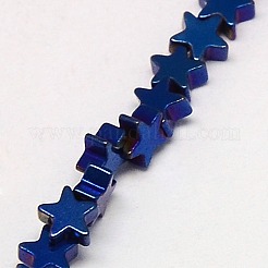 電気メッキ磁気無し合成ヘマタイトビーズ連売り  スター  グレードAAAA  ブルーメッキ  4x4x2mm  穴：1mm  約117個/連  15.2インチ&nbsp;G-J173-4x4mm-06