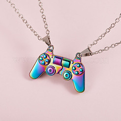 磁気ゲームコントローラーペンダントマッチングネックレスセット  カップルや親友のためのレインボーカラー 316l サージカルステンレスネックレス  23.62インチ（60cm）  2個/セット&nbsp;JN1013A