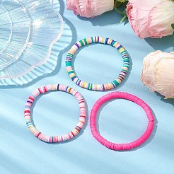 3個 3色ポリマー粘土ディスクビーズストレッチブレスレットセット  女性用スタッカブルブレスレット  ミックスカラー  内径：2-1/2インチ（6.5cm）  6mm  1pc /カラー&nbsp;BJEW-JB10439-02