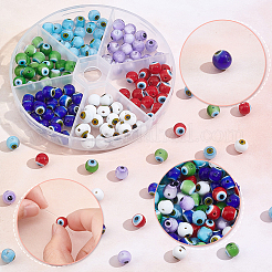 144Pcs 6 Colors Handmade Evil Eye Lampwork Round Bead&nbsp;LAMP-NB0001-76B