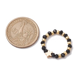 Glass Stretch Rings with Golden Plated Star & Moon Brass Beads&nbsp;RJEW-JR00660-03