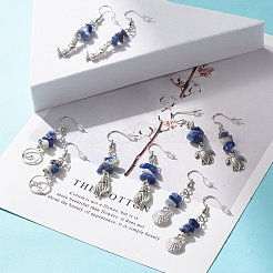 Natural Sodalite Chips Beaded Dangle Earrings&nbsp;EJEW-JE04890-02