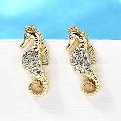 Sea Horse Brass Micro Pave Cubic Zirconia Ear Studs&nbsp;EJEW-D304-38G
