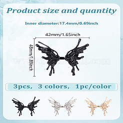 3個3色合金オープンカフリング  蝶  ミックスカラー  48x42mm  内径：17.4mm  1pc /カラー&nbsp;RJEW-LP0010-24