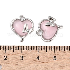 合金と樹脂のペンダント  ハートチャーム  プラチナ  ピンク  17x14x7mm  穴：1.6mm&nbsp;FIND-Z053-04B-05