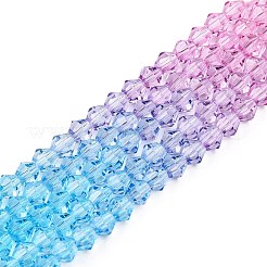 グラデーションカラーの焼き絵用塗料、ガラスビーズの束  多面カット  双円錐形  カラフル  6x5.5mm  穴：1.2mm  約44~47個/連  24.5~25cm&nbsp;DGLA-A039-T6mm-A07