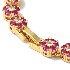 Rack Plating Brass Pave Cubic Zirconia Flower Link Necklaces for Women&nbsp;NJEW-B108-01G-01