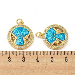 Brass Micro Pave Cubic Zirconia with Synthetic Opal Pendants&nbsp;KK-D096-05A-01
