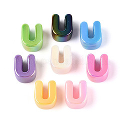 UVメッキ不透明アクリルヨーロピアンビーズ  大きな穴の開いた虹色のビーズ  ミックスカラー  U字  20.5x17.5x13.5mm  穴：6mm&nbsp;OACR-M027-03U