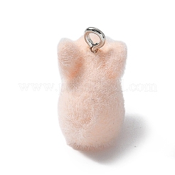 フロッキー樹脂ペンダント  豚  プラチナトーンのアイアンループ付き  ビスク  19.5x11x17.5mm  穴：2mm&nbsp;FIND-A047-05P