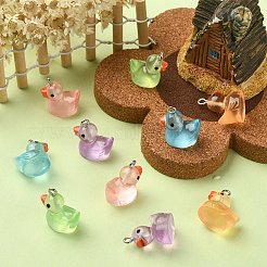 10 個 5 色の蓄光透明樹脂ペンダント  アヒルのチャーム  プラチナトーンの鉄ループ付き  ミックスカラー  18~20x17~18x12mm  穴：2mm  2個/カラー&nbsp;RESI-YW0001-38