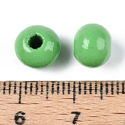 スプレー塗装された丸い天然シマウッドビーズ  ライムグリーン  8~8.5x6.8mm  穴：1.8~2mm&nbsp;WOOD-A018-8mm-08