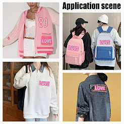 タオル刺繍風布製スパンコールアイロン/縫い付けパッチ  アップリケ  バッジ  洋服用  ドレス  帽子  ジーンズ  DIYの装飾  愛  濃いピンク  46x106x1.5mm&nbsp;PATC-WH0006-59