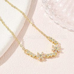Brass Pave Clear Cubic Zirconia Flower Link Bracelets&nbsp;KK-CBA6980-24G
