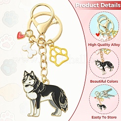 6個 6スタイル 合金エナメルキーチェーン  スプリットキーリングとロブスタークラスプ付き  犬と足跡とハート  ゴールドカラー  ミックスカラー  85~100mm  1個/スタイル&nbsp;HJEW-YW00562