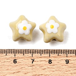 手作りの陶器ビーズ  花とスター  手描き  ファミーユは磁器バラ  ミックスカラー  15.5~16x16~16.5x13~13.5mm  穴：2mm&nbsp;PR-C001-01