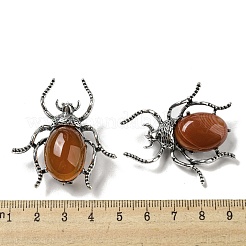 デュアルユースアイテム 合金製クモのブローチ  天然の赤い瑪瑙  アンティークシルバー  42x38x12~13mm  穴：4.5x4mm&nbsp;JEWB-C026-03A-AS