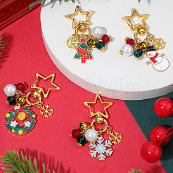 4Pcs 4 Styles Christmas Theme Alloy Enamel with Glass Pearl Pendant Decorations&nbsp;HJEW-SC0002-75