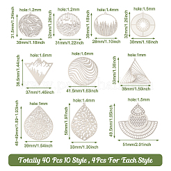 40Pcs 10 Style 201 Stainless Steel Filigree Pendants&nbsp;STAS-FW0001-26