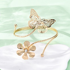 Flower & Butterfly Alloy Arm Cuff Bangles for Girl Women&nbsp;AJEW-A063-01C-G