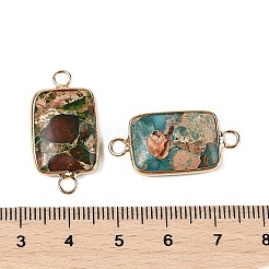 真鍮パヴェ天然インペリアルジャスパーコネクタチャーム  染め  長方形  ライトゴールド  27~27.5x14x5mm  穴：2.5mm&nbsp;KK-R214-05KCG