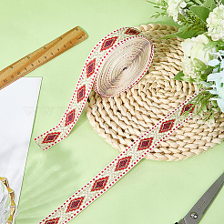 10ヤードの刺繍ポリエステルリボン  ジャカードリボン  服飾材料  菱形模様  ブラウン  21mm&nbsp;OCOR-GF0004-85B