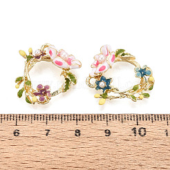 ラックメッキ合金エナメルとABS模造真珠とラインストーンペンダント  花のチャーム  ゴールドカラー  カドミウムフリー＆ニッケルフリー＆鉛フリー  ミックスカラー  23x21.5x6.5mm  穴：2mm&nbsp;ENAM-T091-68M