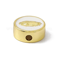 本物の 18k 金メッキ真鍮エナメル ビーズ  長持ちメッキ  宗教  カドミウムフリー＆鉛フリー  聖母マリアとフラットラウンド  ホワイト  11x4.5mm  穴：1.8mm&nbsp;LS-KK-A170-02G-02