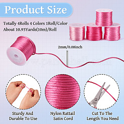 4 Rolls 4 Colors Nylon Satin Rattail Cords&nbsp;NWIR-TA0001-44