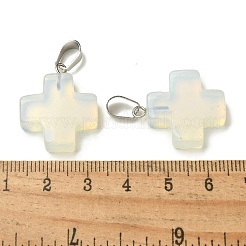 オパールペンダント  ステンレススチールカラーメッキ201ステンレススチールスナップオンベイル付き  クロス  23~24x20x6mm  穴：7x4.5mm&nbsp;G-Z067-06P-10