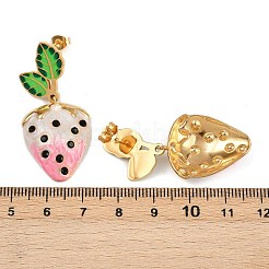 304ステンレススチール製エナメルストロベリーダングルスタッドピアス  18KGP本金メッキ  パールピンク  42x19.5mm&nbsp;LS-EJEW-A138-10G-02