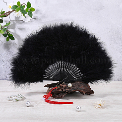 Plastic & Feather Folding Fan&nbsp;AJEW-WH20130-171C