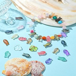 50 個 25 スタイル手作り電気メッキガラスビーズ  魚  ミックスカラー  14.5~15x8~14.5x4.5~5mm  穴：1mm  2個/スタイル&nbsp;EGLA-YW0003-14