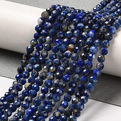 天然石ラピスラズリビーズ連売り  多面カット  ラウンド  3mm  穴：0.6mm  約122~124個/連  15.35''（39~39.5センチメートル）&nbsp;G-Z035-A01-02B
