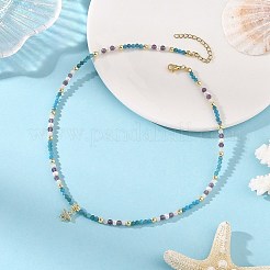 2Pcs 2 Styles Ocean Brass Micro Pave Clear Cubic Zirconia Starfish and Turtle Pendant Necklaces&nbsp;NJEW-JN06429