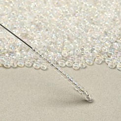 12/0グレードの丸いガラスシードビーズ  透明色の虹  ホワイトスモーク  12/0  2x1.5mm  穴：0.9mm  約30000個/袋&nbsp;SEED-Q010-F533