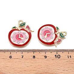 メッキ合金エナメルチャームラック  ラインストーン付き  カドミウムフリー＆ニッケルフリー＆鉛フリー  ライトゴールド  アップル時計チャーム  ショッキングピンク  26x22.5x3mm  穴：2mm&nbsp;ENAM-N056-423
