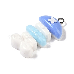 海をテーマにしたオペーク レジン ペンダント  プラチナメッキの鉄製ループが付いた海の動物チャーム  魚の骨  32.5x17.5x7.5mm  穴：2mm&nbsp;RESI-S403-02I