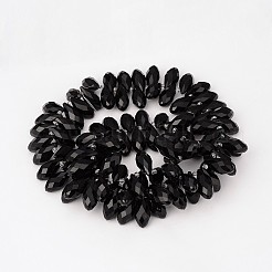 透明なファセットティアドロップガラスビーズ連売り  ブラック  20x10mm  穴：1mm  約100個/連  20インチ&nbsp;GLAA-J069-03