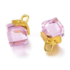 クリアガラスペンダント  黄金トーン合金パーツ  菱形  ピンク  15x9.5x11.5mm  穴：2mm&nbsp;GLAA-H100-01G