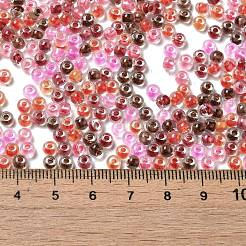 透明なガラスの丸いシードビーズ  色の内側  ラウンド  サンゴ  6/0  4x3mm  穴：1.2mm  約161個/10g&nbsp;X1-SEED-B001-05A-15