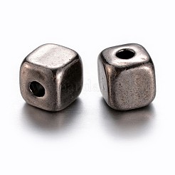 チベット風合金スペーサービーズ  鉛フリー及びカドミウムフリー  キューブ  ガンメタ色  4x4x4mm  穴：1.5mm&nbsp;K0NP1051